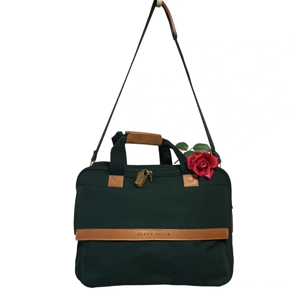 Perry Ellis Portfolio Commuter Briefcase Satchel Suitcase green Like New